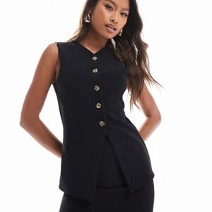 Commense Black Textured Top with Gold Button